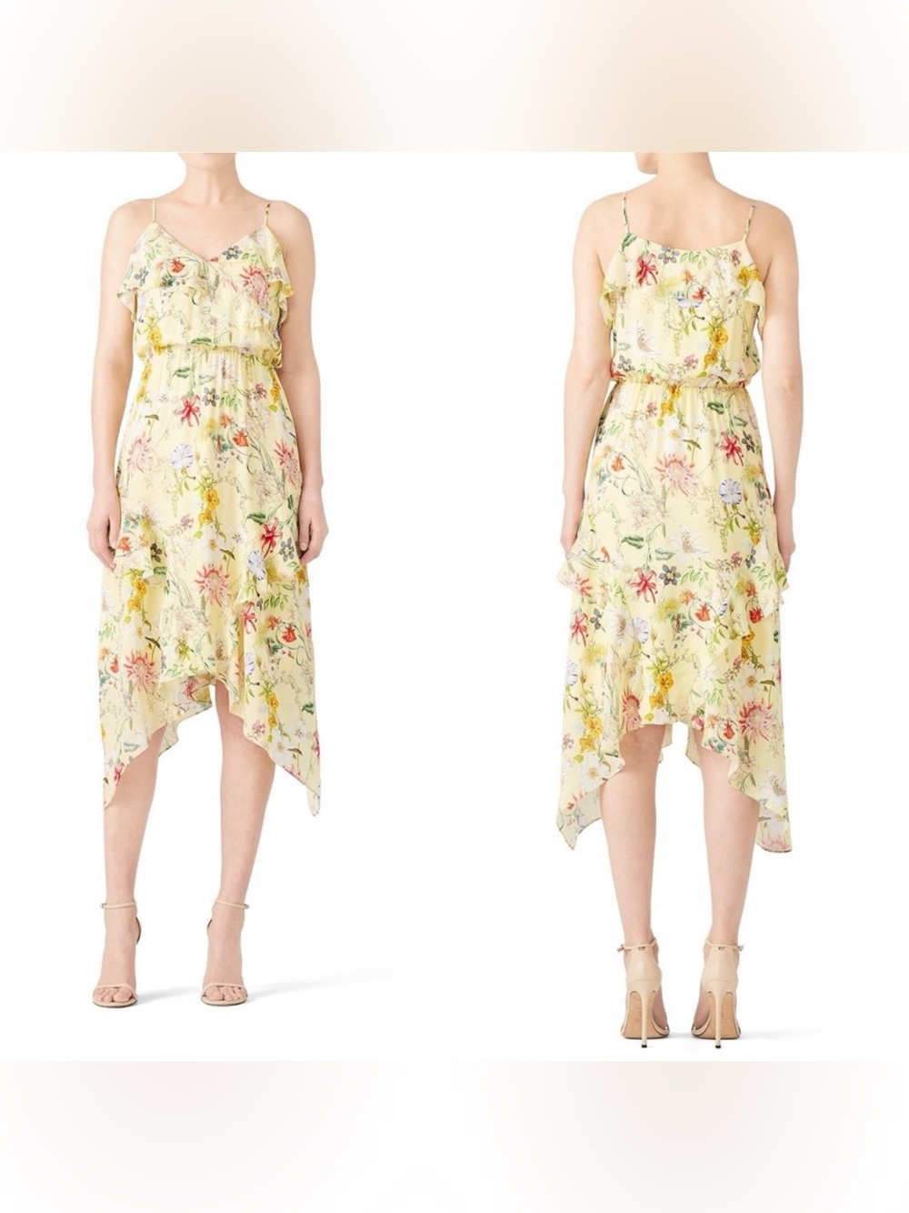 Parker Yellow Floral Ruffle Slip Dress - M